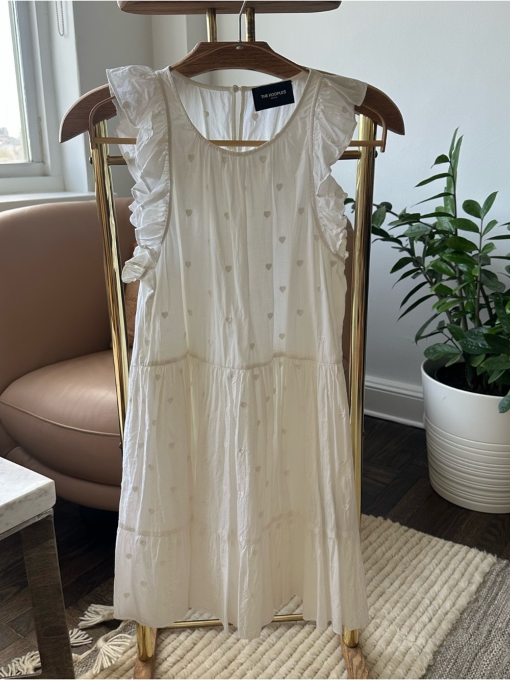 The Kooples White Heart-Embroidered summer poplin cotton dress